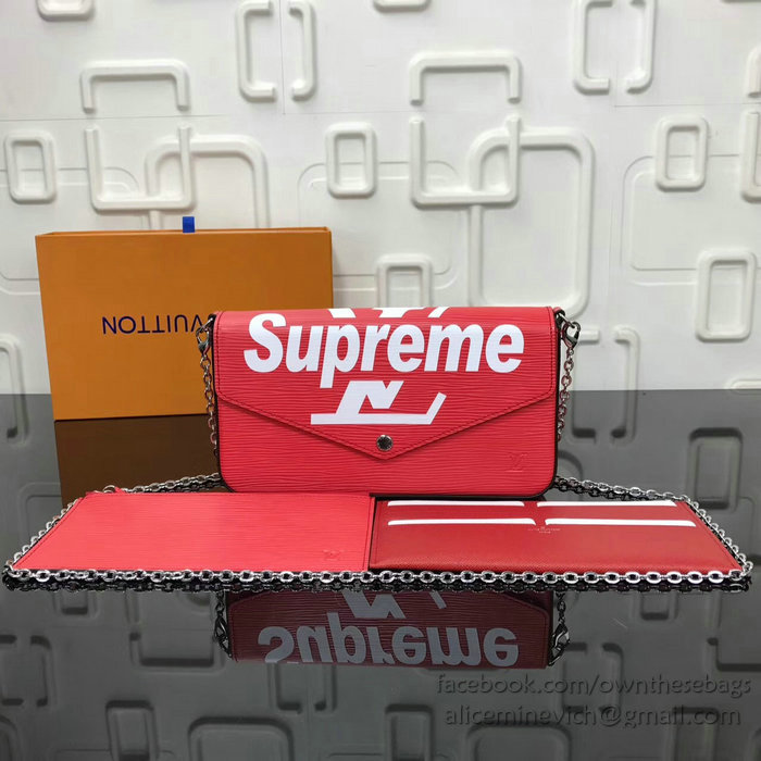 Louis Vuitton Supreme X Felicie Chain Wallet Red M61276