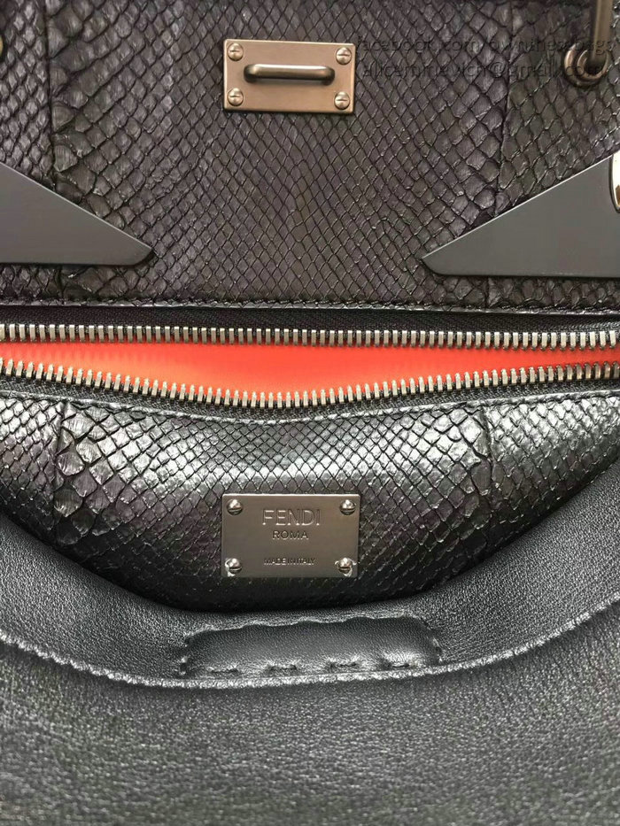 Fendi Regular Peekaboo Handbag with Bag Bugs Pattern Black 7VA388