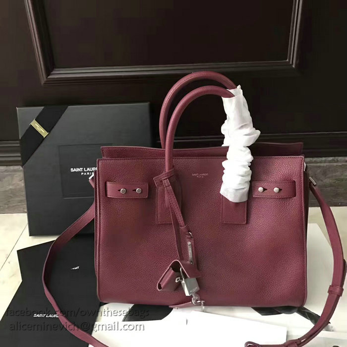 Saint Laurent Sac De Jour Souple Bag in Burgundy Grained Leather 464960