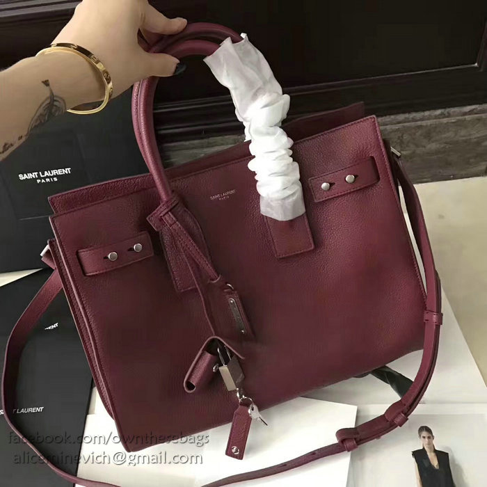 Saint Laurent Sac De Jour Souple Bag in Burgundy Grained Leather 464960