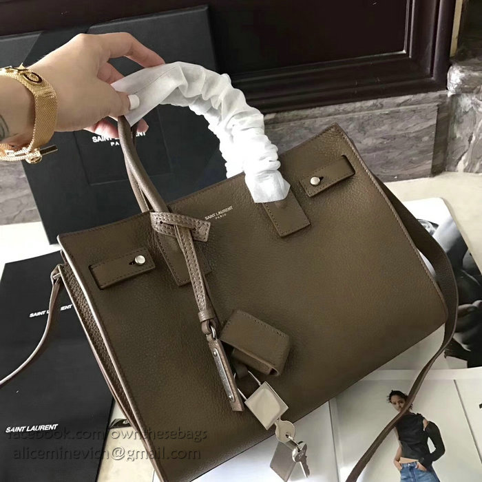 Saint Laurent Sac De Jour Souple Bag in Khaki Grained Leather 464960