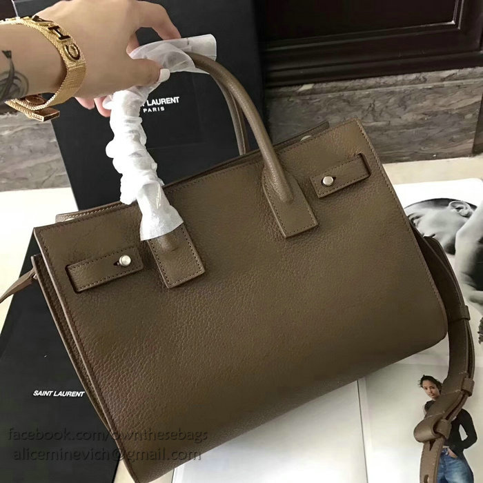 Saint Laurent Sac De Jour Souple Bag in Khaki Grained Leather 464960