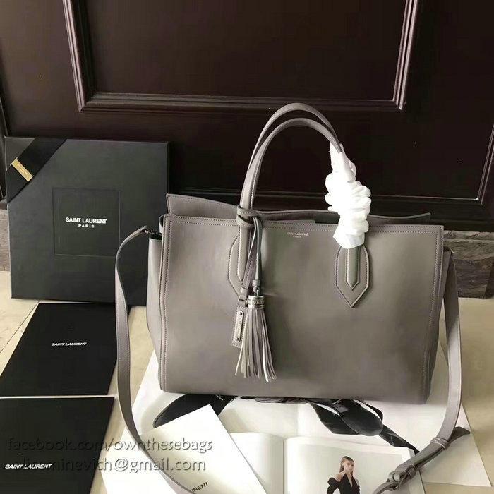 Saint Laurent Calfskin Cabas Tote Bag Grey 464229