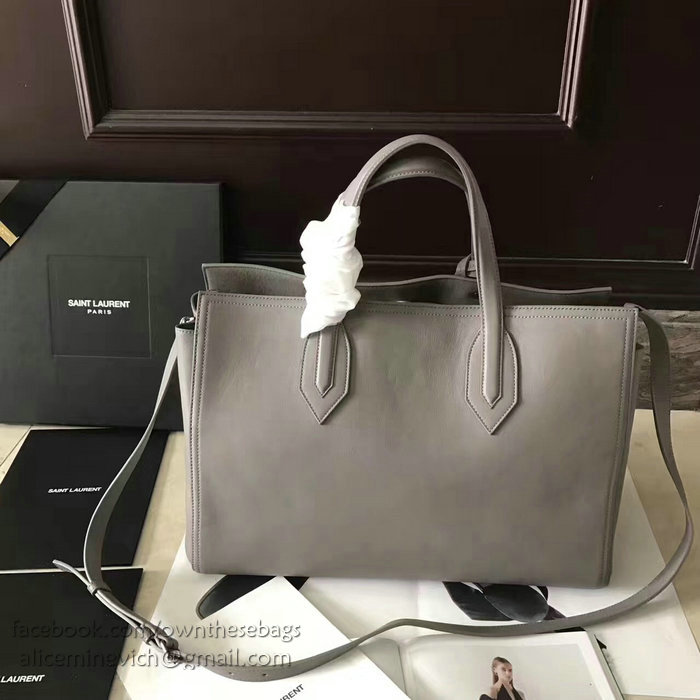 Saint Laurent Calfskin Cabas Tote Bag Grey 464229