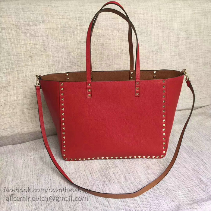 Valentino Guitar Rockstud Rolling Double Reversible Tote Red 102320