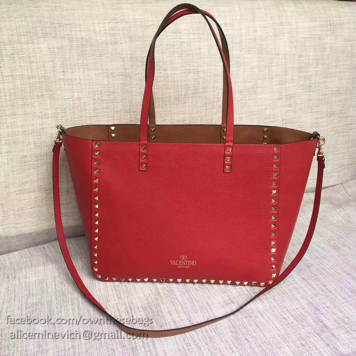 Valentino Guitar Rockstud Rolling Double Reversible Tote Red 102320