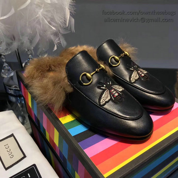 Gucci Bee Princetown Leather Slipper Black 462723