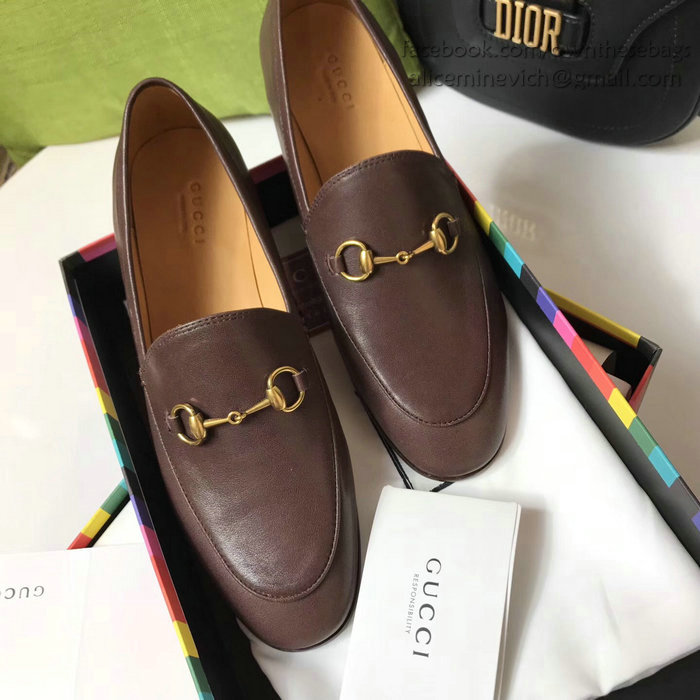 Gucci Calfskin Leather Loafers Brown GS01