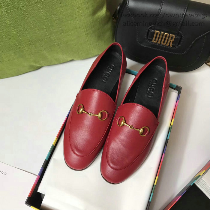 Gucci Calfskin Leather Loafers Red GS02