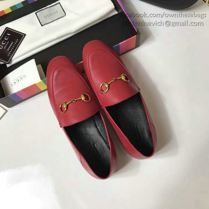 Gucci Calfskin Leather Loafers Red GS02