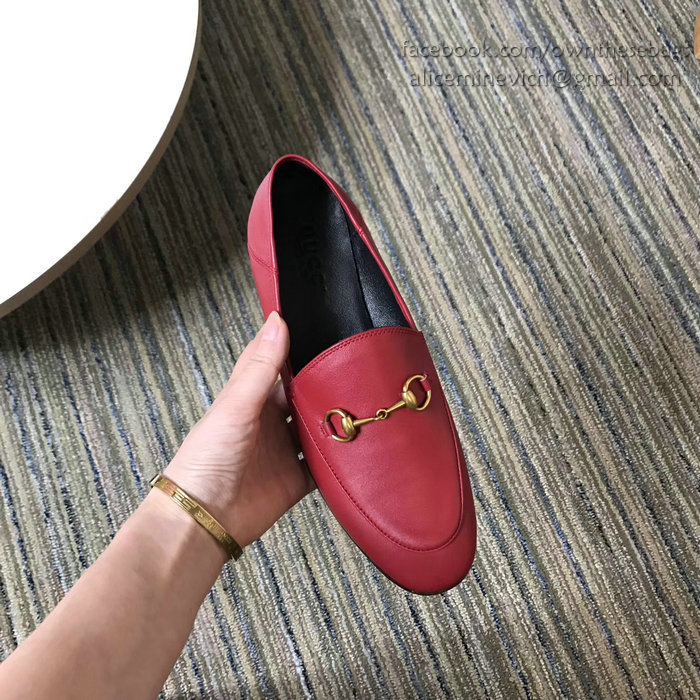 Gucci Calfskin Leather Loafers Red GS02