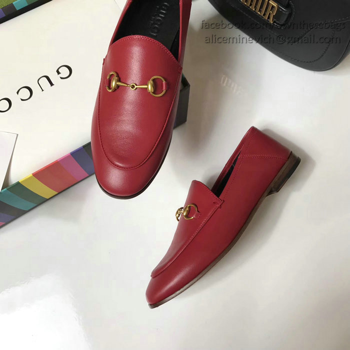 Gucci Calfskin Leather Loafers Red GS02