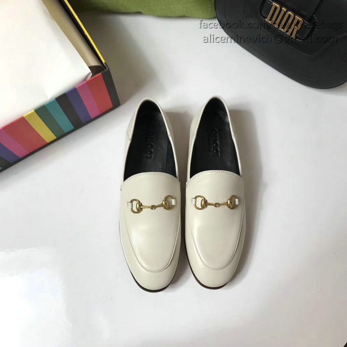 Gucci Calfskin Leather Loafers White GS02