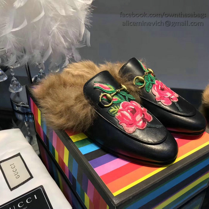 Gucci Flower Princetown Leather Slipper Black 462723