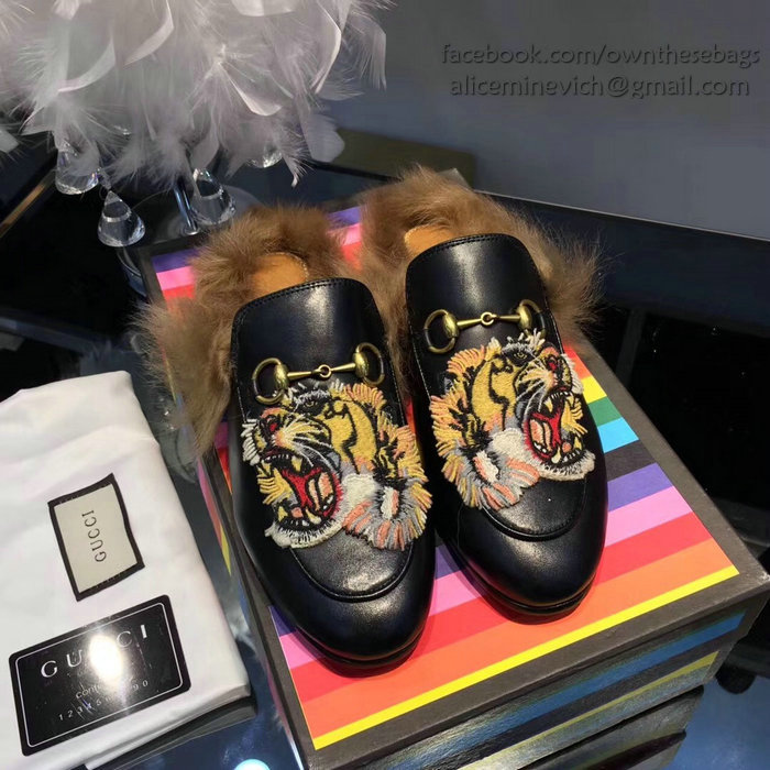 Gucci Tiger Princetown Leather Slipper Black 462723