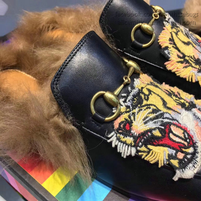 Gucci Tiger Princetown Leather Slipper Black 462723