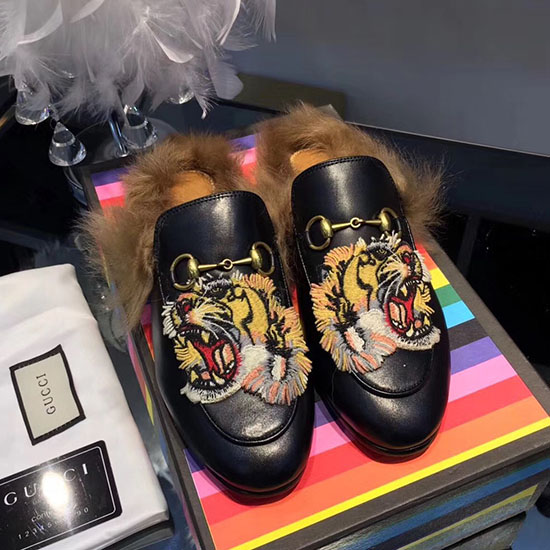 Gucci Tiger Princetown Leather Slipper Black 462723