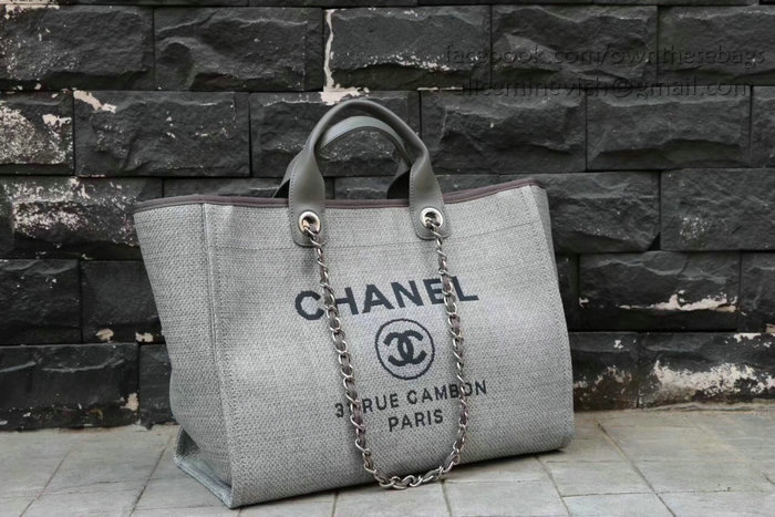 Chanel Grey Canvas Large Deauville Shopping Bag A68046