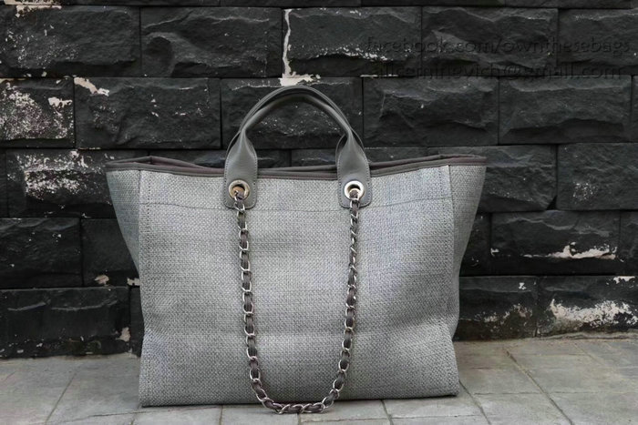 Chanel Grey Canvas Large Deauville Shopping Bag A68046