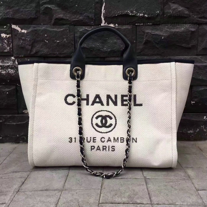 Chanel White Canvas Large Deauville Shopping Bag A68046