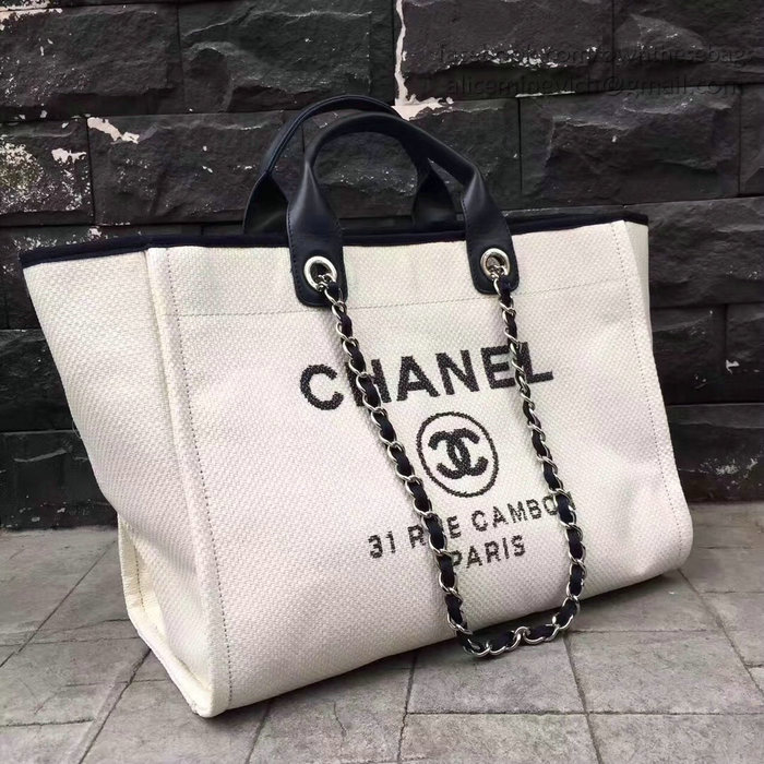 Chanel White Canvas Large Deauville Shopping Bag A68046