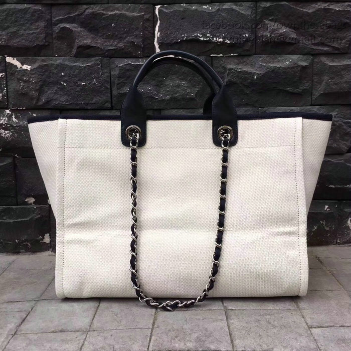 Chanel White Canvas Large Deauville Shopping Bag A68046