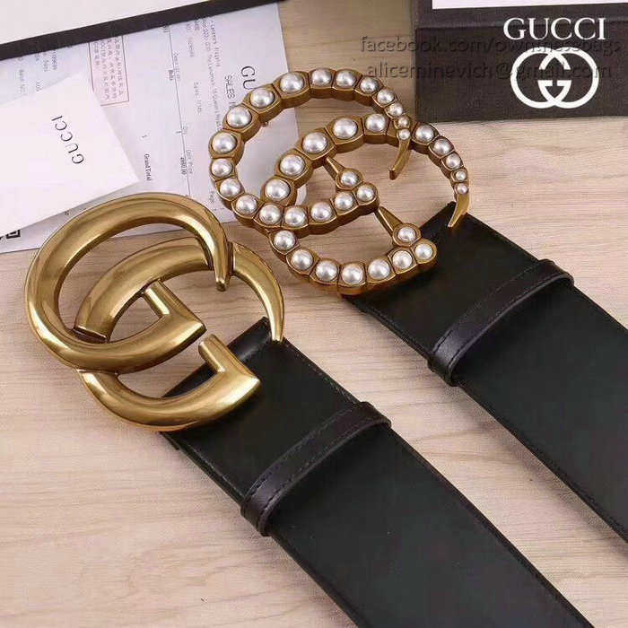 Gucci Wide leather belt with Double G 453265