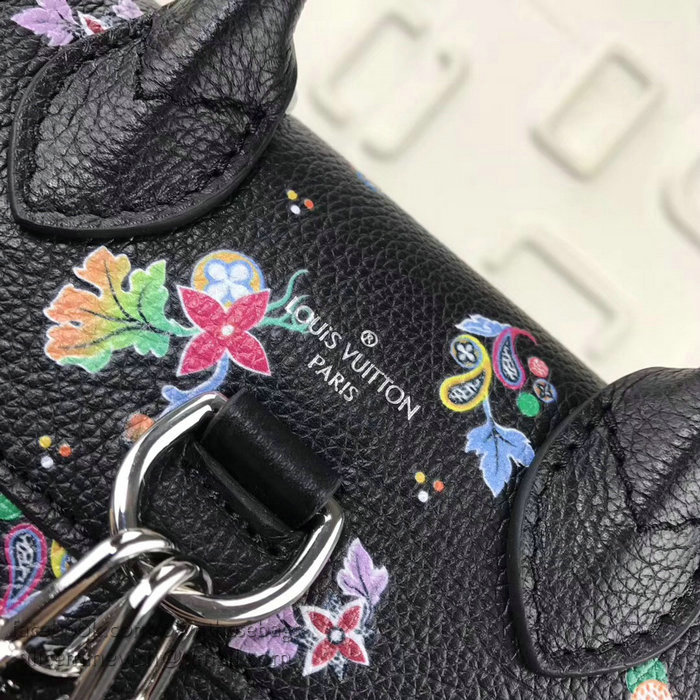 Louis Vuitton Soft Calfskin Lockme Backpack Mini Black with Flower M54573