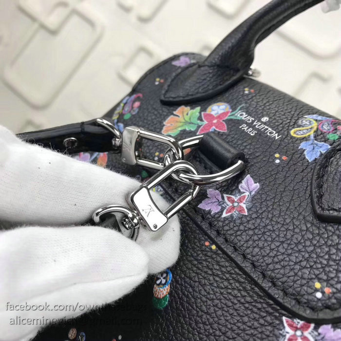 Louis Vuitton Soft Calfskin Lockme Backpack Mini Black with Flower M54573