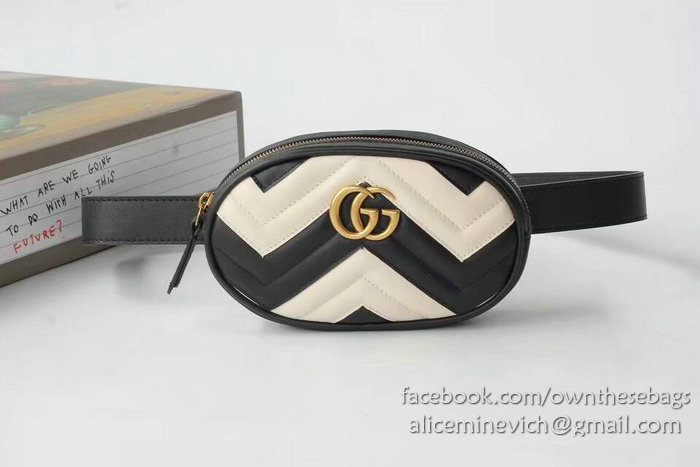 Gucci GG Marmont Matelasse Leather Belt Bag White and Black 476434