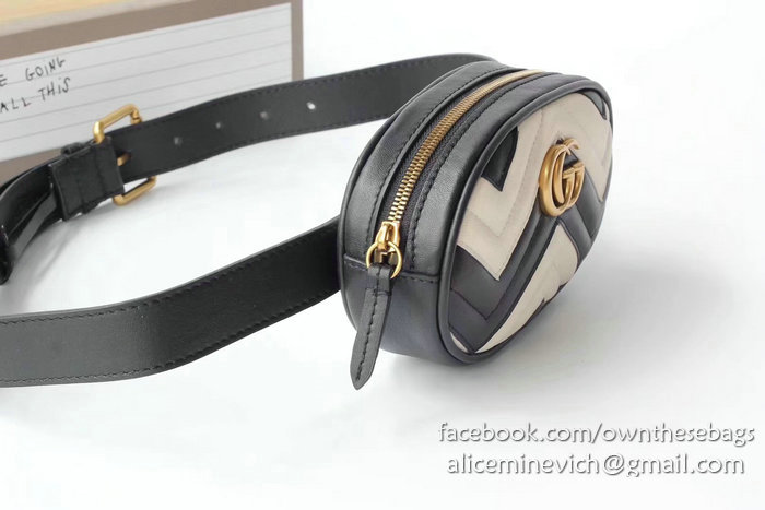 Gucci GG Marmont Matelasse Leather Belt Bag White and Black 476434