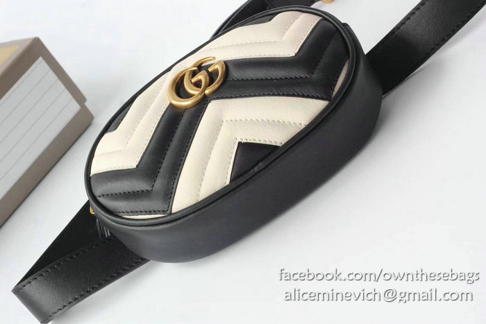 Gucci GG Marmont Matelasse Leather Belt Bag White and Black 476434