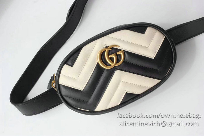 Gucci GG Marmont Matelasse Leather Belt Bag White and Black 476434