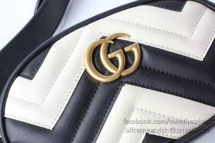 Gucci GG Marmont Matelasse Leather Belt Bag White and Black 476434