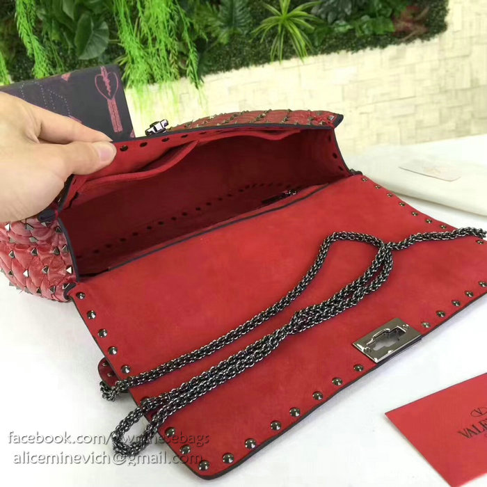 Valentino Calfskin Garavani Rockstud Spike Chain Bag Red V0121