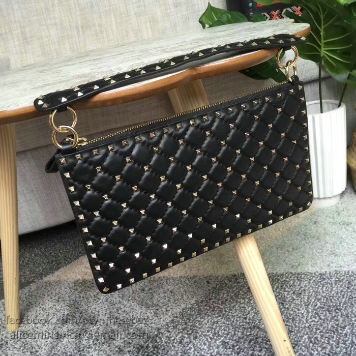 Valentino Garavani Rockstud Spike Clutch Bag Black V0177