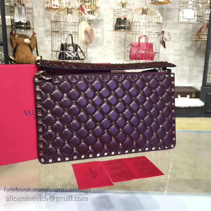 Valentino Garavani Rockstud Spike Clutch Bag Burgundy V0177