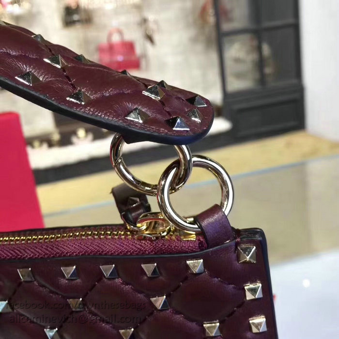 Valentino Garavani Rockstud Spike Clutch Bag Burgundy V0177