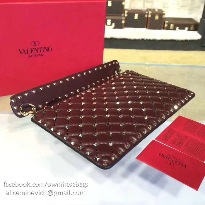 Valentino Garavani Rockstud Spike Clutch Bag Burgundy V0177