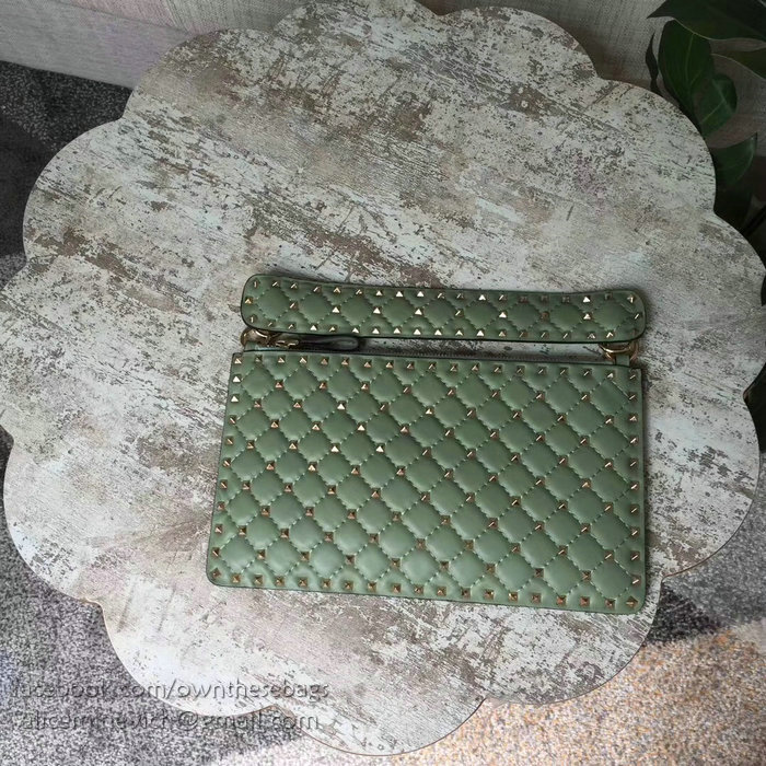 Valentino Garavani Rockstud Spike Clutch Bag Green V0177