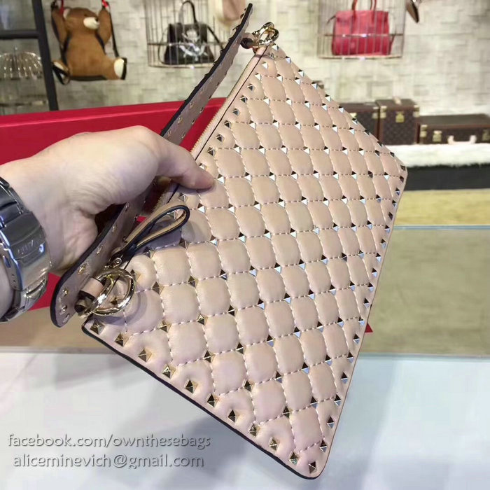 Valentino Garavani Rockstud Spike Clutch Bag Nude V0177