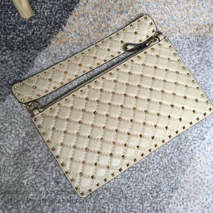 Valentino Garavani Rockstud Spike Clutch Bag Off-white V0177