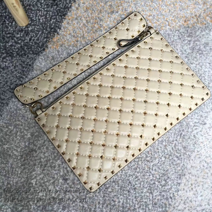 Valentino Garavani Rockstud Spike Clutch Bag Off-white V0177