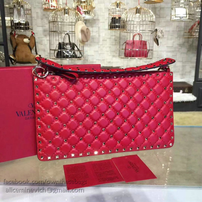 Valentino Garavani Rockstud Spike Clutch Bag Red V0177