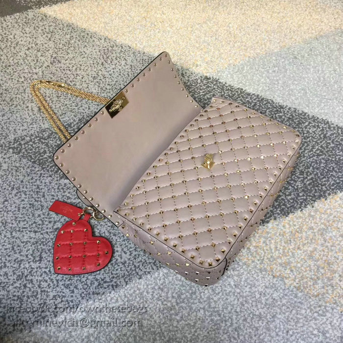 Valentino Lambskin Garavani Rockstud Spike Chain Bag Beige V0121