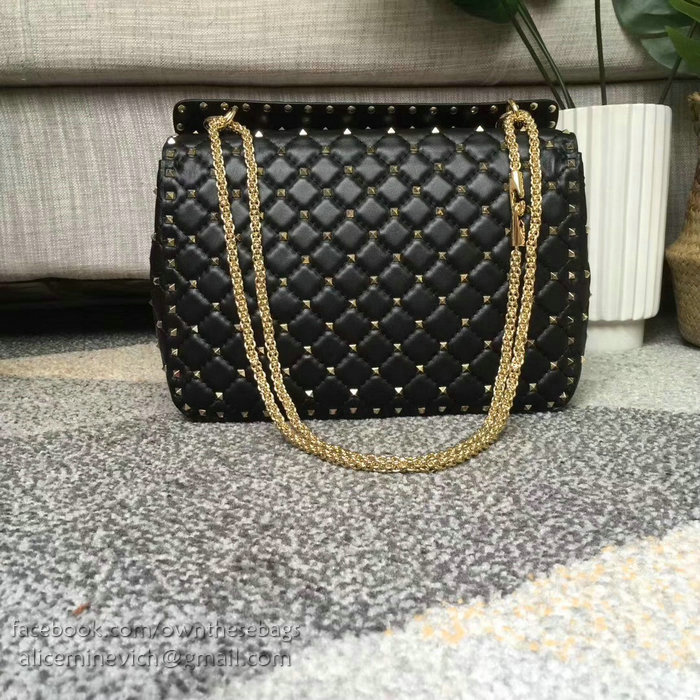 Valentino Lambskin Garavani Rockstud Spike Chain Bag Black V0121