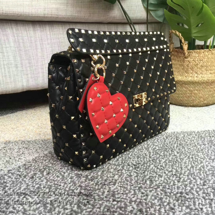 Valentino Lambskin Garavani Rockstud Spike Chain Bag Black V0121