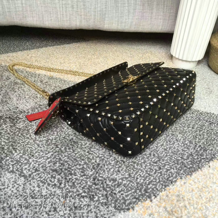 Valentino Lambskin Garavani Rockstud Spike Chain Bag Black V0121