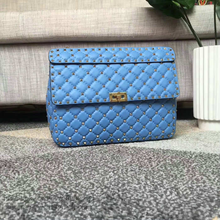 Valentino Lambskin Garavani Rockstud Spike Chain Bag Blue V0121