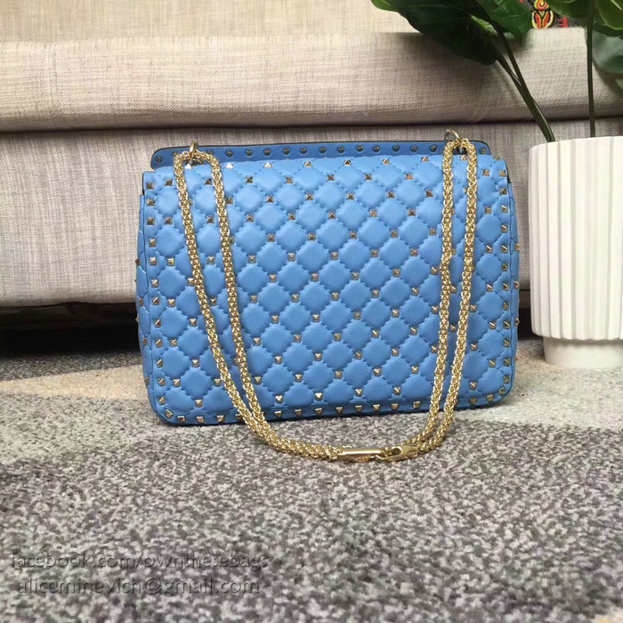 Valentino Lambskin Garavani Rockstud Spike Chain Bag Blue V0121